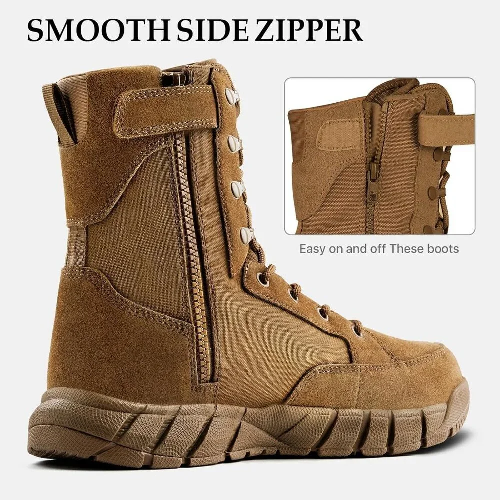 ⚡ Men's Deep Brown Combat Suede Leather Lightweight Military Work Desert Boot